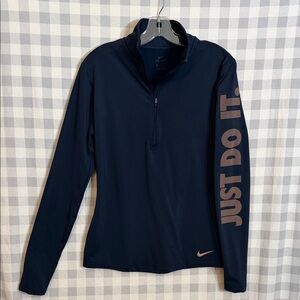 Nike Pro Warm Women’s 1/2 Zip “Just Do It” Pullover, Size L, Navy/Rose Gold